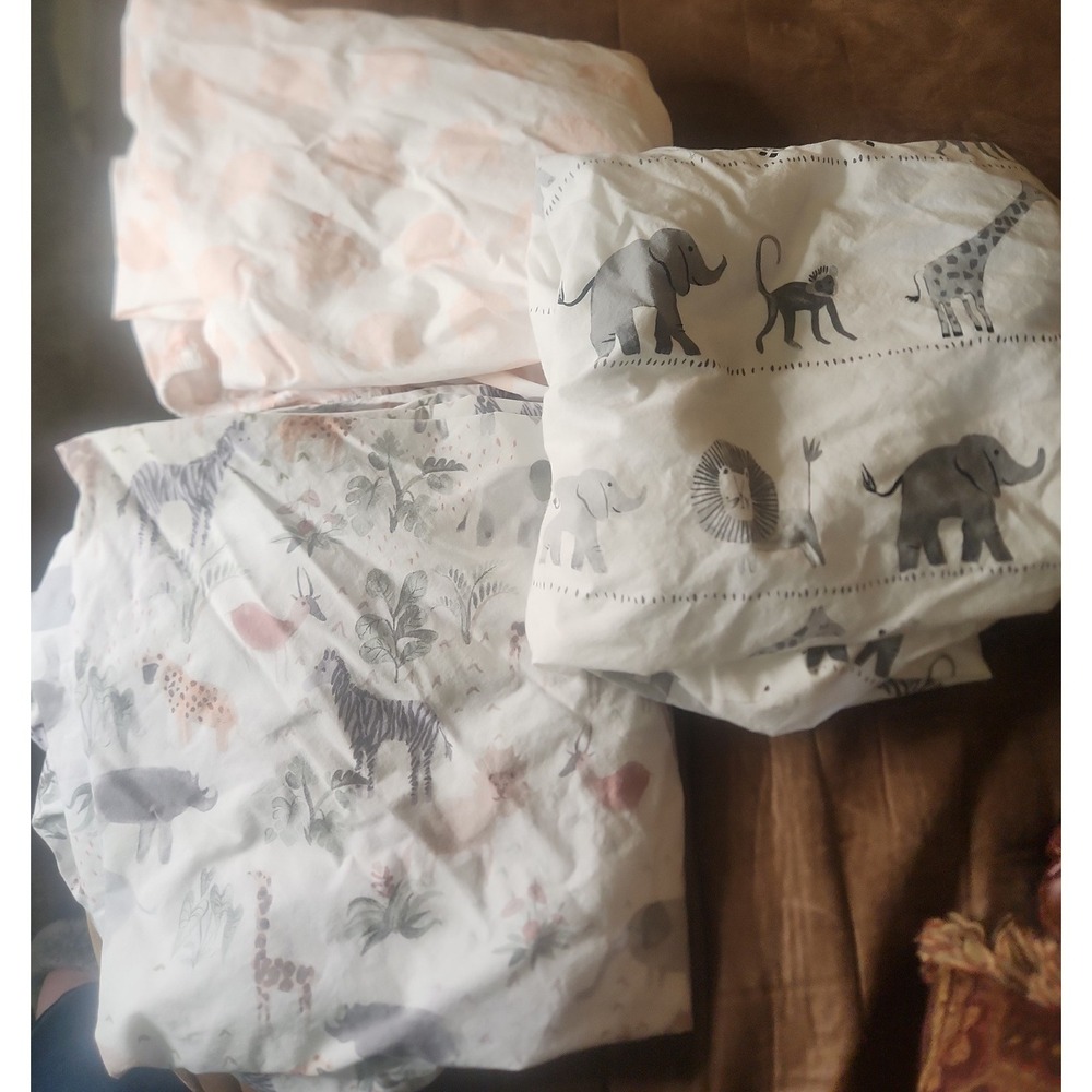 3 pottery barn kids crib sheets animal safari patterns